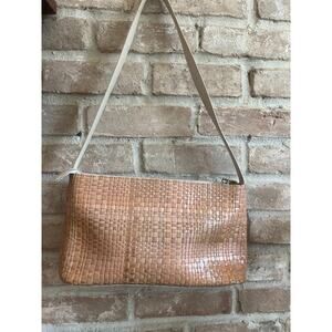 Vintage
Fossil Carmel Brown and
Tan Woven Leather
Shoulder Bag Y2K purse